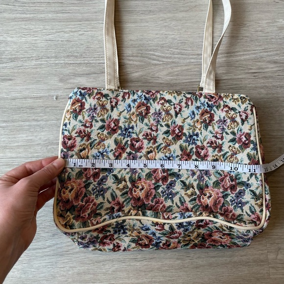 VINTAGE Ivory Tapestry Multicoloured Floral Print Canvas Large Shoulder Bag - Picture 7 of 9